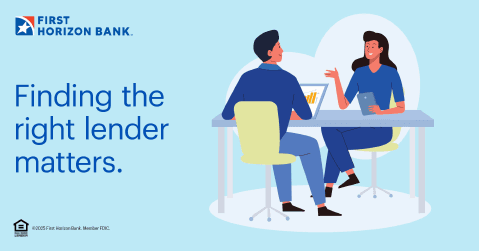 First Horizon Bank graphic reading Finding the right lender matters